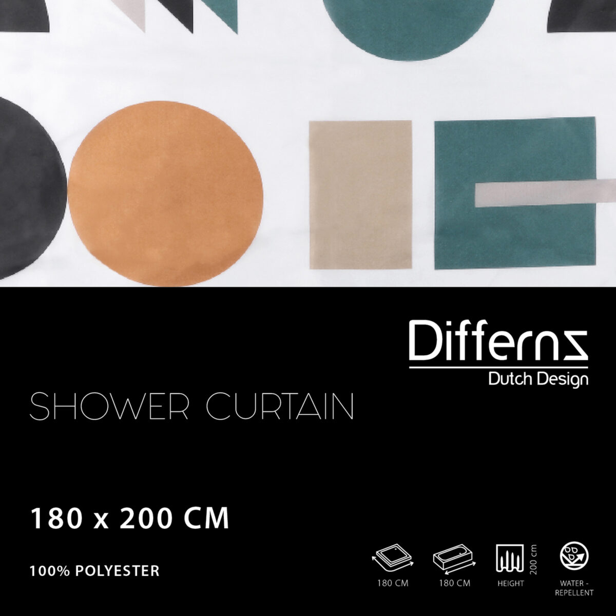 3101038 12 Differnz Picto douchegordijn 100% polyester - verzwaarde onderzoom - 180 x 200 cm - multi