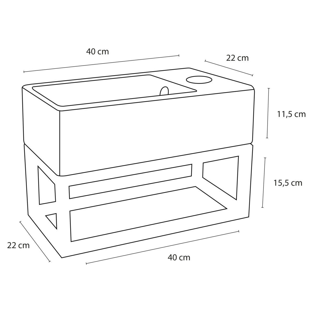 3840157 05 Differnz Force fonteinset keramiek - kraan recht - met handdoekrek - 40 x 22 x 11.5 cm - mat zwart