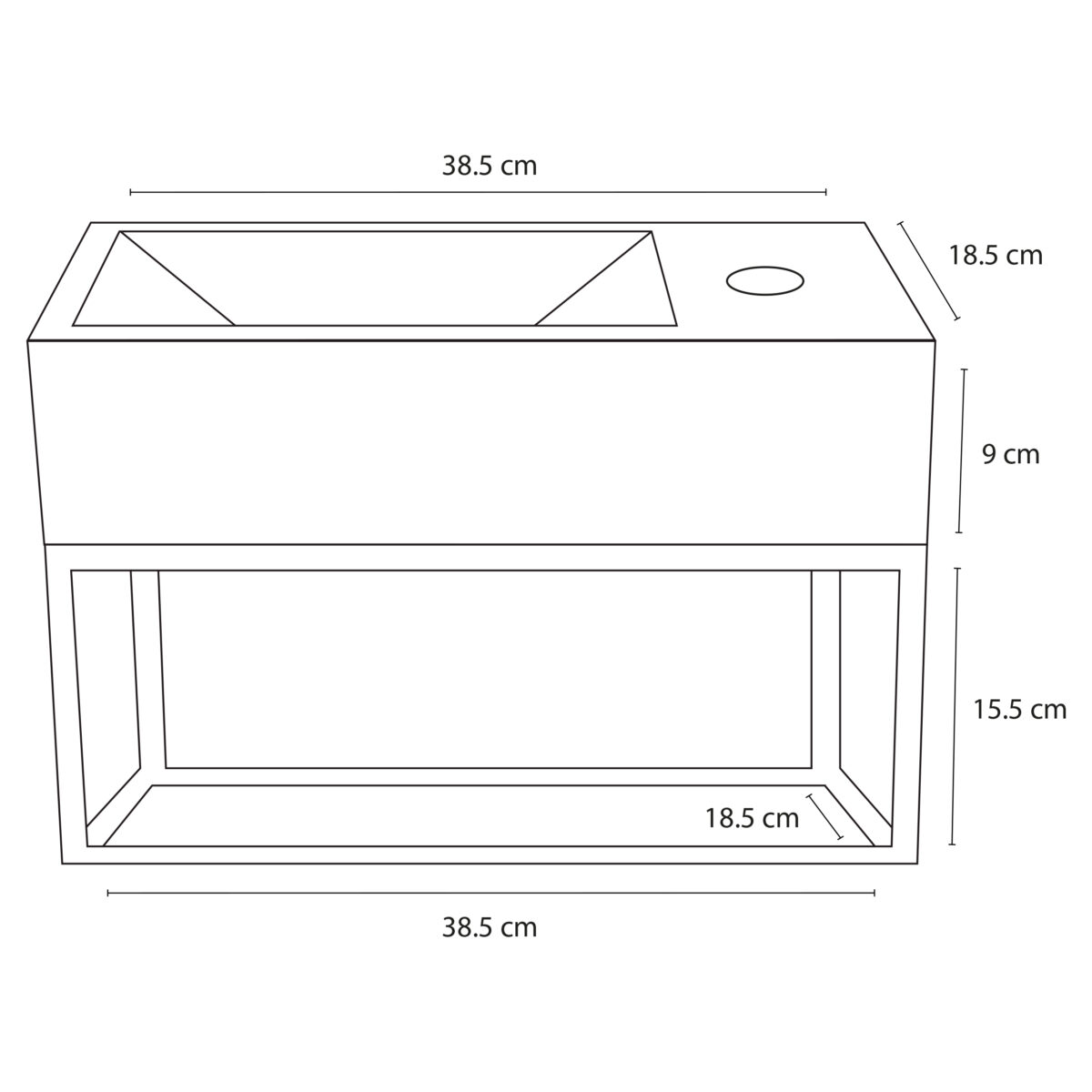 3840181 05 Differnz Ravo fonteinset keramiek - kraan recht - met handdoekrek - 38.5 x 18.5 x 9 cm - mat zwart