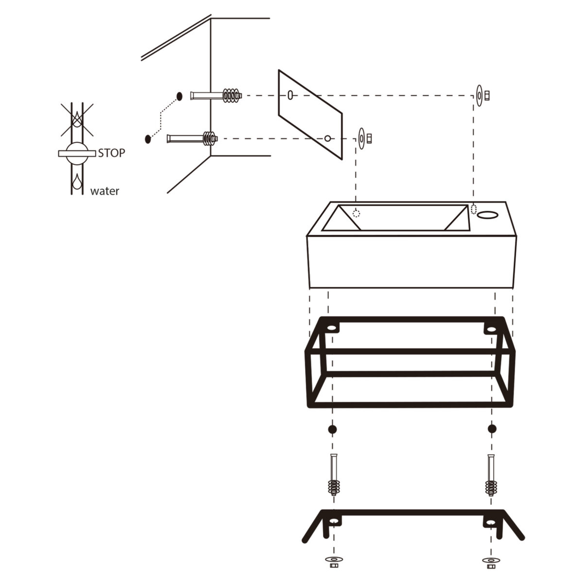 3840182 41 2 Differnz Ravo fonteinset keramiek - kraan gebogen - met handdoekrek - 38.5 x 18.5 x 9 cm - mat chroom