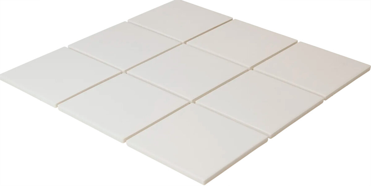 LO9510S Super White dynamic The Mosaic Factory London Mozaiek Tegel Vierkant - Super Wit Porselein Ongeglazuurd, R11 95x95x6 mm